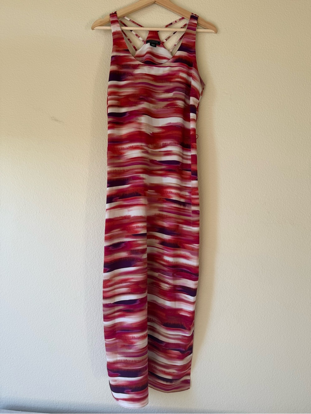 Metaphor Strappy Dress in Pink, Magenta & Purple Wave Print